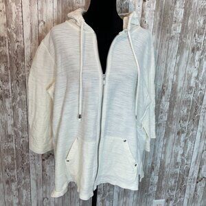 Christopher & Banck Cream 3/4 Sleeve Zip Front Sweatshirt size Large